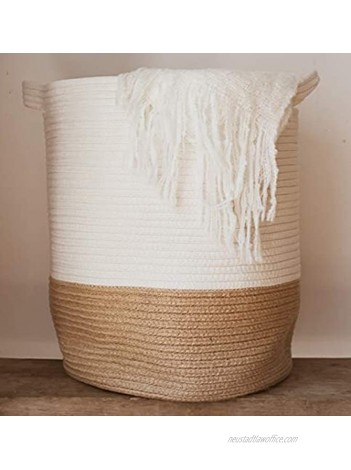 GooBloo Large Cotton Rope Woven Basket 18" x 17” Tall Decorative Storage Basket for Living Room Toys or Blankets Wicker Baskets with Handles Blanket Basket or Cute Baby Laundry Hamper