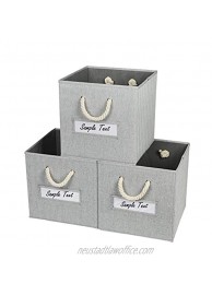 Onlycube 3 Pack Foldable Storage Bins for Cube Organizer with Cotton Rope Handles and Label Holders Collapsible Basket Box Organizer for Shelves and Closet- Gray 13x13x13 inch