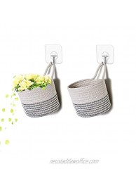 Wall Hanging Organizer Storage Basket with Free Wall Hooks,Small Cotton Rope Baskets for Baby Nursery and Home Décor,Set of 2