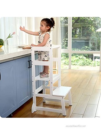 Adjustable Height Step Stool for Kids and Toddlers Children Standing Tower for Counter White