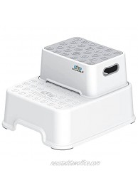 BlueSnail Double up Step Stool for Kids Anti-Slip Sturdy Toddler Two Step Stool for Bathroom Kitchen and Toilet Potty Training White
