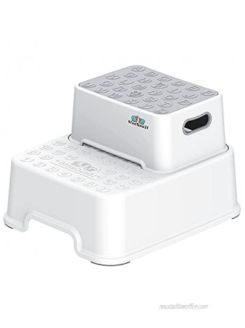 BlueSnail Double up Step Stool for Kids Anti-Slip Sturdy Toddler Two Step Stool for Bathroom Kitchen and Toilet Potty Training White