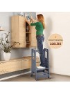 HomeY Kid's Kitchen Cooking Mothers' Helper Holds up to 220 Lb 3 Heights Adjustable Wooden Platform Toddler Tower with Safety Guardrail Child Standing Tower Toddler Step Stool Grey