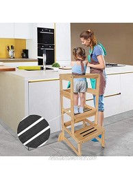 KIOSESI Kitchen Step StoolAdjustable with Safety Rail & Anti-Slip Mats Kids Step Stool &Toddler Kitchen Stool for Children 18 Months and up Natural