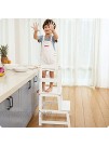 Kitchen Step Stool for Kids and Toddlers with Safety Rail Children Standing Tower for Kitchen Counter Mothers' Helper Kids Learning Stool Solid Wood Construction White