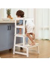 Kitchen Step Stool for Kids and Toddlers with Safety Rail Children Standing Tower for Kitchen Counter Mothers' Helper Kids Learning Stool Solid Wood Construction White