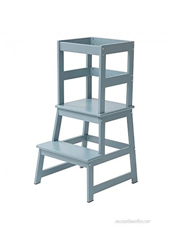 Kitchen Step Stool Learning Tower Stool for Toddlers and Kids with Safety Rails for Kitchen Counter Solid Wood Baby Blue