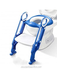 Potty Training Toilet Seat with Step Stool Ladder for Kids Children Baby Toddler Toilet Training Seat Chair with Soft Cushion Sturdy and Non-Slip Wide Steps for Girls and Boys Blue White