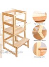 Solid Wood High Toddler Step Stool for Kids Fetching Footstool Ladder Lavatory Kitchen Helper Counter Washing Hands Woodgrain with Wide Pedal