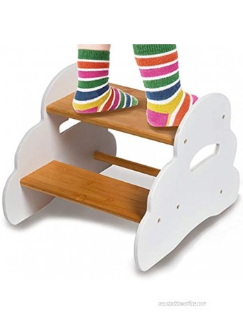 Wooden Step Stool for Kids Modern Toddler Furniture Decor Potty Training Stool for Children Kitchen Bedroom Nursery Chair for Girls & Boys Wide Two Step Ladder Sturdy Bamboo Wood Foot Stool