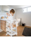Zytty Kitchen Helper Adjustable-Height Leaning Tower Toddler Step Stool Wooden Kitchen Stool White