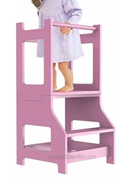 ZZBIQS Kitchen Stool Helper for Children Standing Tower for Toddlers Safety Kids Step Stool for Counter Learning Strong Wood Construction Chair and Table in one for Children Pink