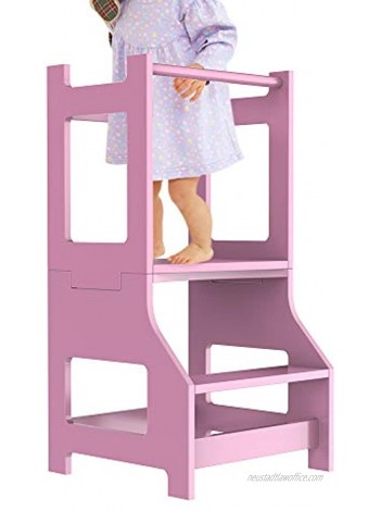 ZZBIQS Kitchen Stool Helper for Children Standing Tower for Toddlers Safety Kids Step Stool for Counter Learning Strong Wood Construction Chair and Table in one for Children Pink