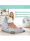 Aubliss Stuffed Animal Storage Bean Bag Chair Cover Stuffing Not Included Toy Organizer & Floor Lounger in One for Kids and Adults Premium Cotton Canvas Extra Large Stuff Sit Grey Star