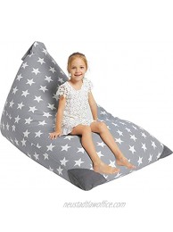 Aubliss Stuffed Animal Storage Bean Bag Chair Cover Stuffing Not Included Toy Organizer & Floor Lounger in One for Kids and Adults Premium Cotton Canvas Extra Large Stuff Sit Grey Star