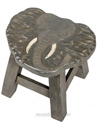 Elephant Design Hand Carved Acacia Hardwood Decorative Short Stool