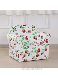 Kid Sofa Upholstered Kids Armrest Chair with Wooden Frame and Strawberry Pattern Velvet Fabric for Kid Gift White