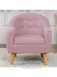 Kids Sofa Chair Linen Fabric Upholstered Toddler Armchair Big Kids Couch with Wooden Legs for Kids Gift Pink
