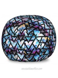 Lunarable Galaxy Storage Toy Bag Chair Tribal Motifs Monochrome Triangles with Colorful Abstract Space Themed Backdrop Stuffed Animal Organizer Washable Bag Large Size Black Blue