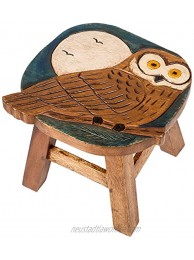 Owl Design Hand Carved Acacia Hardwood Decorative Short Stool