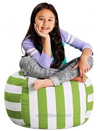 Posh Stuffable Kids Stuffed Animal Storage Bean Bag Chair Cover Childrens Toy Organizer Medium 27" Canvas Stripes Green and White
