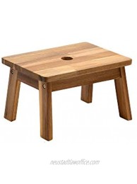 BEEFURNI Rectangular Top Sturdy Acacia Wood Seat Comfy Sitting Strong Legs Stools Footstool Rustic Solid Wooden Home Décor Stylish Kids Room Decorations Multifunction Short Step Stool Natural Color