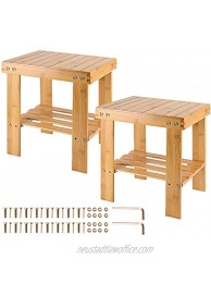 HOIGON 2 Pack 13 Inches BambooStep Stool Wooden Step Stool with Storage Shelf Stepping Stool for Home Bathroom