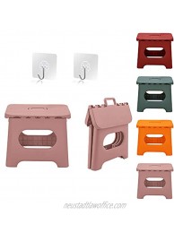 QILESUNNY Upgrade Version Kids' Step Stools,Folding Step Stool with Handle,Portable Collapsible Small Plastic Foot Stool for Kids and Adults Use in The Kitchen Bathroom and Bedroom，Picnic Pink