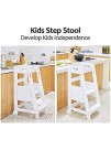 TOETOL Bamboo Toddler Kitchen Step Stool White Helper Standing Tower Height Adjustable with Anti-Slip Protection for Kids Kitchen Counter Learning