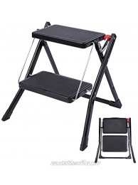 Varbucamp Step Stool 2 Step Ladder for Adults Portable Folding Small Step Ladder with Wide Pedal for Kitchen and Home Black 250lbs