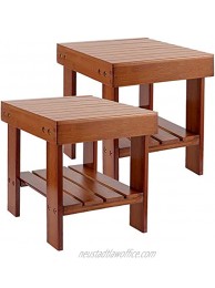 ZEONHAK 2 Pack 11 x 9 x 10 Inches Bamboo Step Stool Bamboo Foot Stool Bamboo Small Seat Stool for Garden Living Room Kitchen Bathroom Bedroom