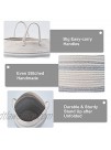 Infibay Large Hampers for Laundry with Extended Cotton Handles Woven Laundry Basket for Storage Clothes and Toys 25.6" Tall Laundry Hamper for Bathroom or BedroomWhite & Grey