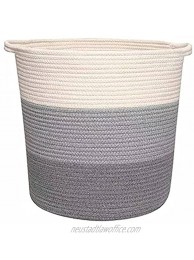 Large Laundry Hamper-Dirty Clothes Basket Woven Cotton Rope Storage with Extended Handles 16 x 18 Inches Blankets Toys organizer Bins for Bedroom Livingroom