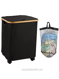 Laundry Hamper with Lid Black 79L Laundry Basket with Wheels and Removable Mesh Laundry Bag Large Dirty Clothes Hamper for Bedroom Laundry Room Toys Storage Baskets