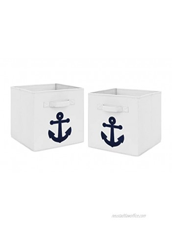 Navy Blue Nautical Anchor Foldable Fabric Storage Cube Bins Boxes Organizer Toys Kids Baby Childrens for Anchors Away Collection by Sweet Jojo Designs Set of 2