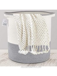 Nunus Home XL Woven Cotton Rope Basket 16"x18" Blanket Basket Blanket storage Large Baskets for Blankets Blanket Basket Living Room Storage basket Baskets for Organizing Natural&Grey