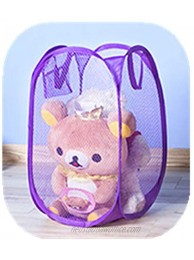 Portable Small Mesh Laundry Hamper Foldable Nursery Storage Basket for Baby Clothes Kids Toy Pop Up Camper Hampers Purple