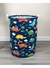 QIMI Laundry Basket Canvas Storage Bin Organizer for Toy Box Gift Baskets Laundry Hamper Nursery Hamper Dinosaur