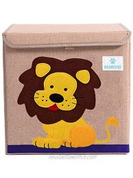 BEARCUBS Small Toy Chest Foldable Stackable Storage and Organization Box for Kids Nursery Living Room Playroom Toy Bin with Lid Designs for Boys and Girls Lion