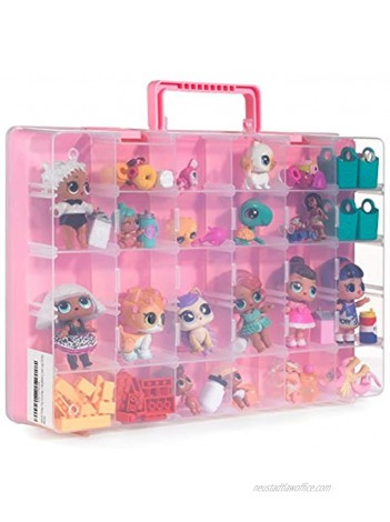 Bins & Things Toy Storage Organizer and Display Case Compatible with LOL Dolls Shopkins Calico Critters and LPS Figures Portable Adjustable Box w Carrying Handle