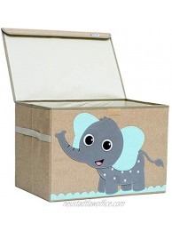 Hurricane Tots Large Toy Chest. Canvas Soft Fabric Children Toy Storage Bin Basket with Flip-top Lid. Collapsible Gray Toy Box for Kids Boys Girls Toddler and Baby Nursery Room Elephant