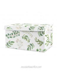 Sweet Jojo Designs Floral Leaf Girl Small Fabric Toy Bin Storage Box Chest for Baby Nursery or Kids Room Green and White Boho Watercolor Botanical Woodland Tropical Garden