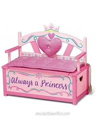 Wildkin Kids Princess Wooden Bench Seat With Storage Toy Box Bench Seat Features Safety Hinge Padded Backrest Seat Cushion and Two Carrying Handles Measures 32 x 15.5 x 27.5 Inches Pink