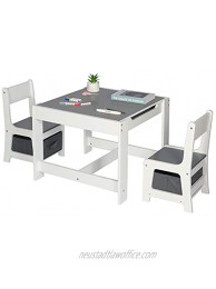 3 in 1 Kids Wood Table and 2 Chairs Set Kids Multi Activity Table and Chair with Storage Children Play Desk for Building Blocks Reading Drawing Art Playroom Gray
