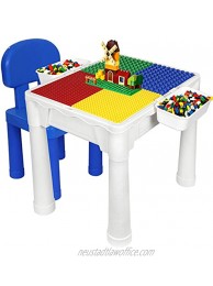 Building Blocks Table for Kids 7 in 1 Multi Toddler Activity Table Set with Chair & 2 Hanging Storage Shelves Compatible with Building Bricks