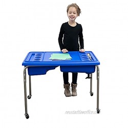 Children's Factory 1138-24 -1138 24" Lg. Neptune Double-Basin Table & Lid Set Preschool Homeschool Playroom Sensory Table for Toddlers Kids Sand and Water Table,Blue