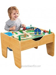 KidKraft 2-in-1 Reversible Top Activity Table with 200 Building Bricks and 30-Piece Wooden Train Set Natural Gift for Ages 3+