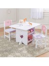 KidKraft Wooden Heart Table & Chair Set with 4 Storage Bins Children's Furniture – Pink Purple & White Gift for Ages 3-8