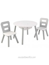 KidKraft Wooden Round Table & 2 Chair Set with Center Mesh Storage Kids Furniture Gray & White Gift for Ages 3-6