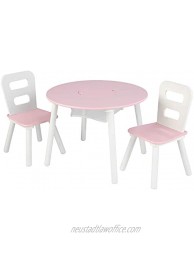 KidKraft Wooden Round Table & 2 Chair Set with Center Mesh Storage Pink & White Gift for Ages 3-8